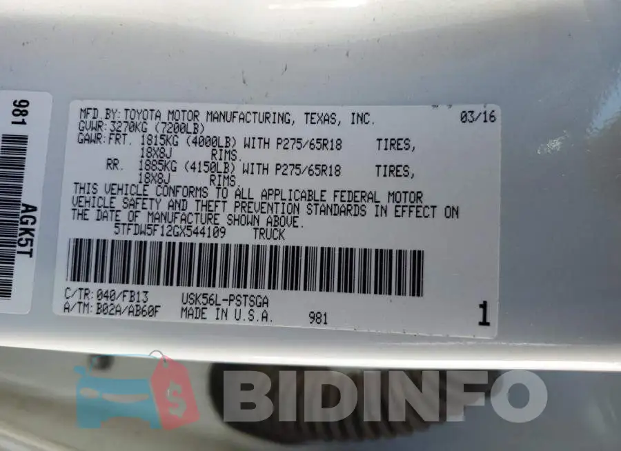 5TFDW5F12GX544109 Photo# 12