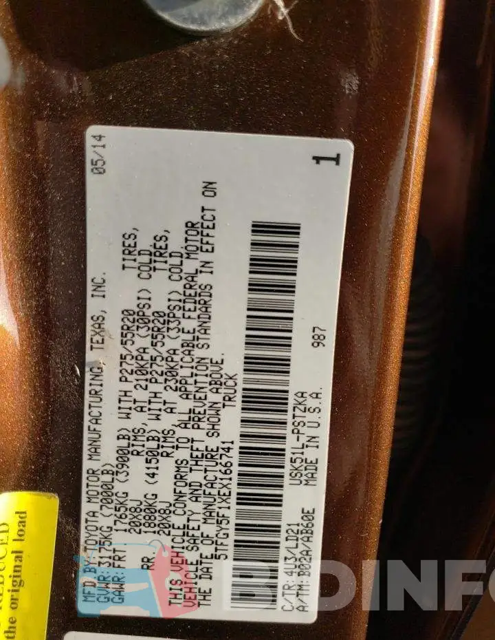 5TFGY5F1XEX166741 Photo# 12