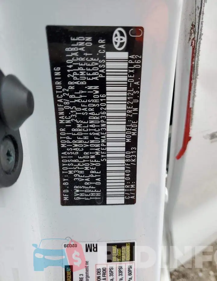 5YFEPMAE3NP362016 Photo# 12