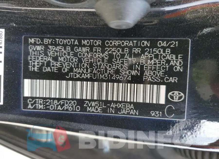 JTDKAMFU1M3149674 Photo# 12