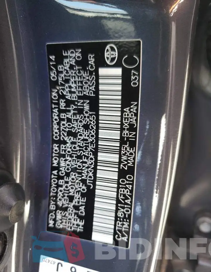 JTDKN3DP7E3062651 Photo# 13