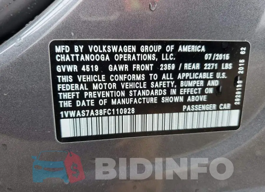1VWAS7A38FC110928 Photo# 12