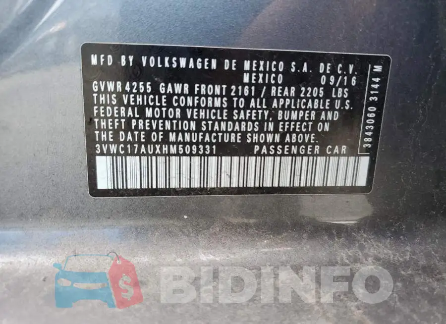 3VWC17AUXHM509331 Photo# 12