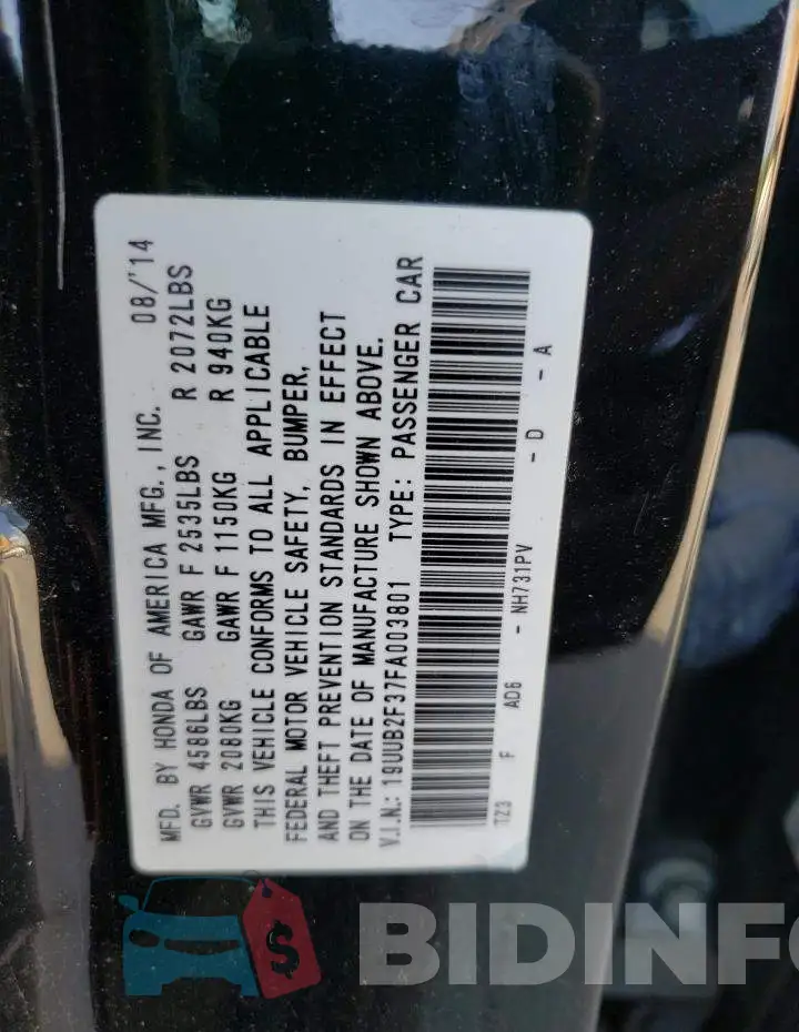19UUB2F37FA003801 Photo# 13