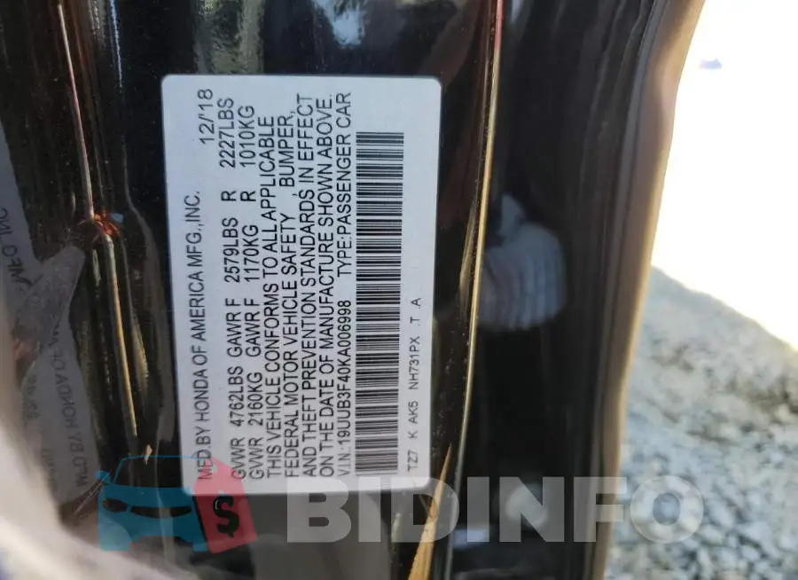 19UUB3F40KA006998 Photo# 12