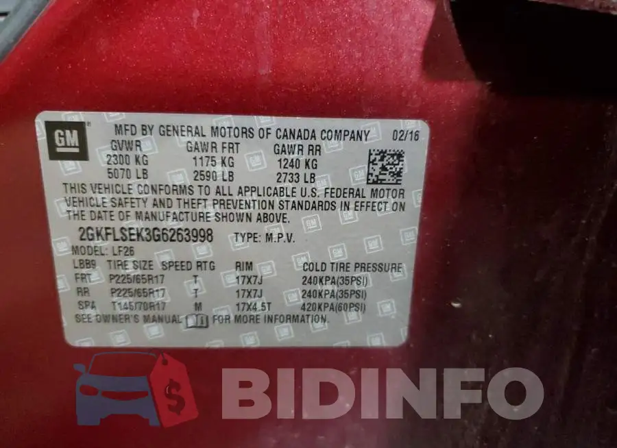 2GKFLSEK3G6263998 Photo# 13