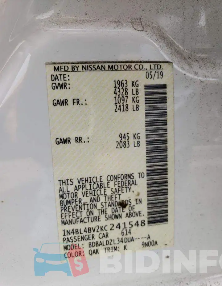 1N4BL4BV2KC241548 Photo# 12