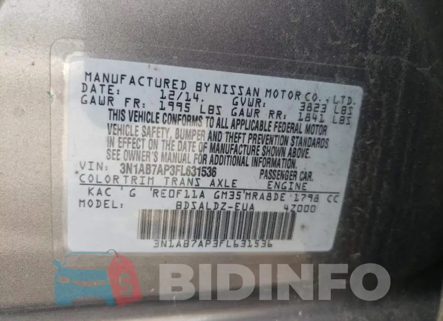 3N1AB7AP3FL631536 Photo# 13