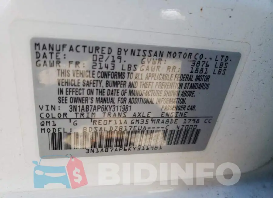 3N1AB7AP6KY311981 Photo# 12