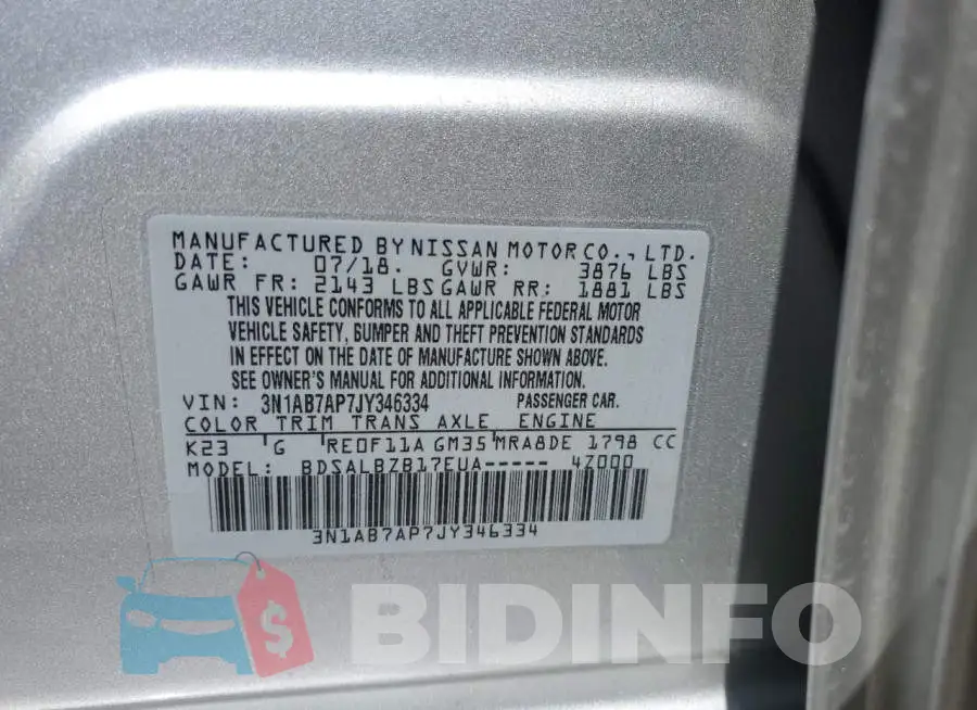 3N1AB7AP7JY346334 Photo# 12