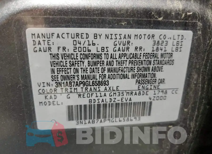 3N1AB7AP9GL658693 Photo# 12
