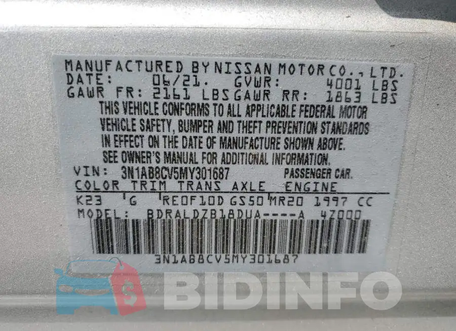3N1AB8CV5MY301687 Photo# 12