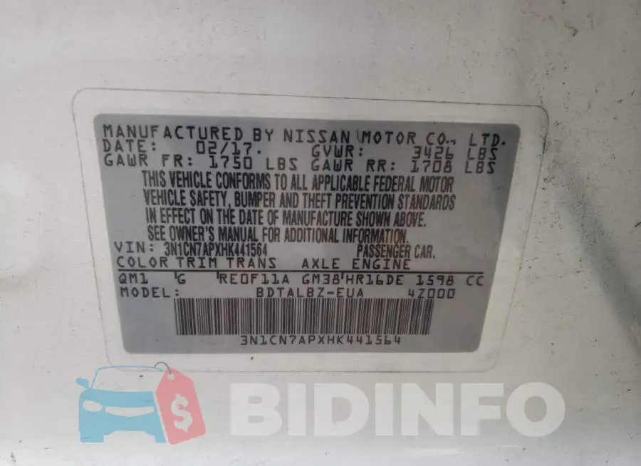3N1CN7APXHK441564 Photo# 12