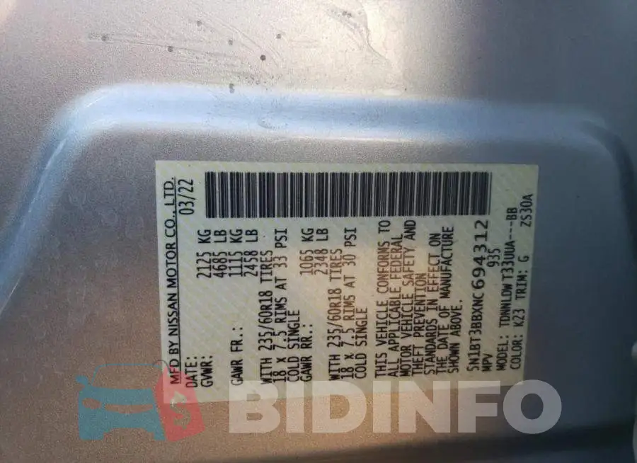 5N1BT3BBXNC694312 Photo# 14