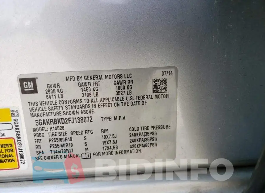 5GAKRBKD2FJ138072 Photo# 14