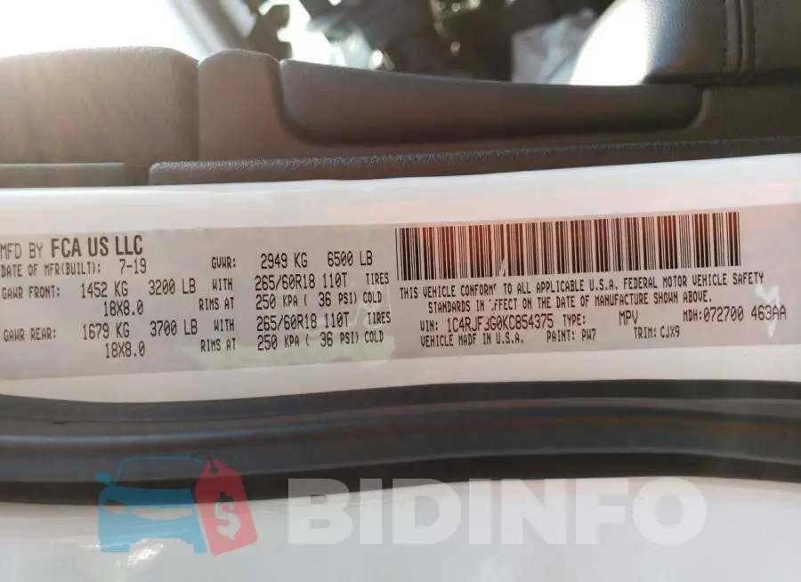 1C4RJFBG0KC854375 Photo# 14