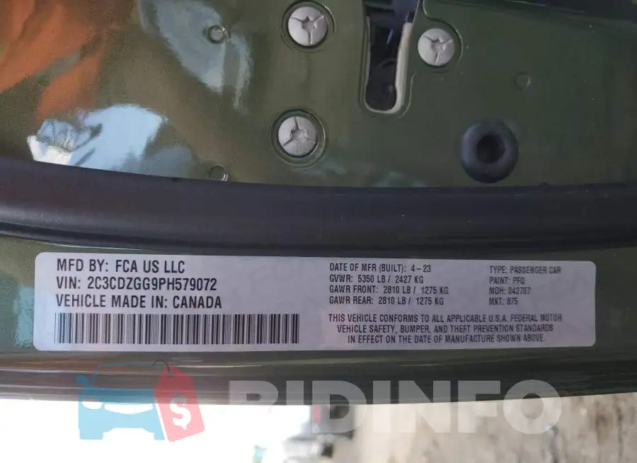 2C3CDZGG9PH579072 Photo# 12