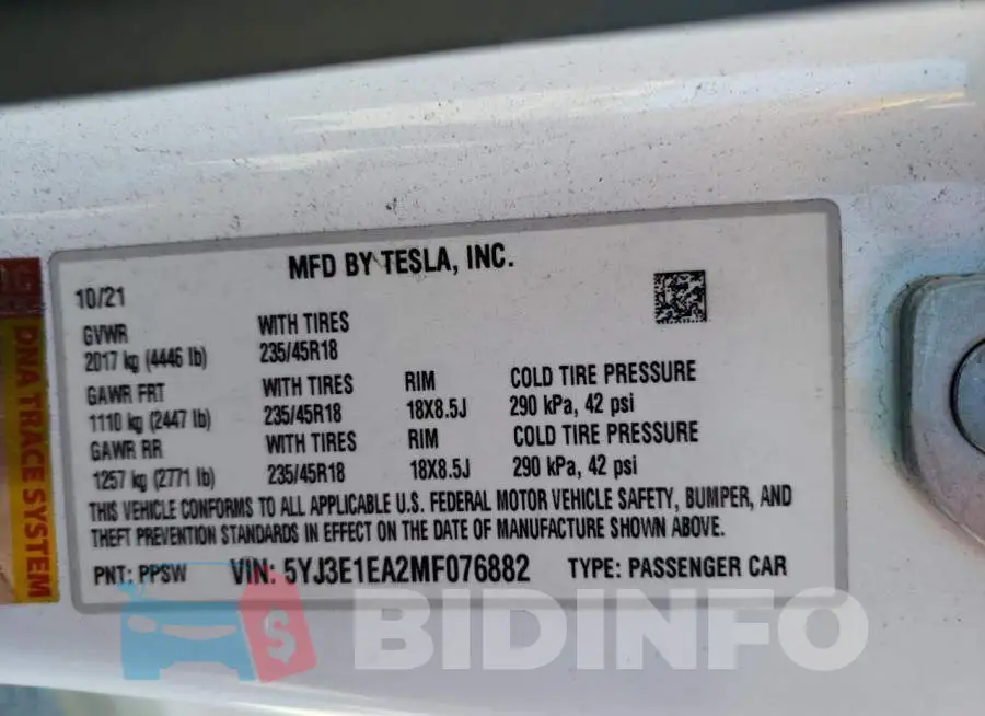 5YJ3E1EA2MF076882 Photo# 12