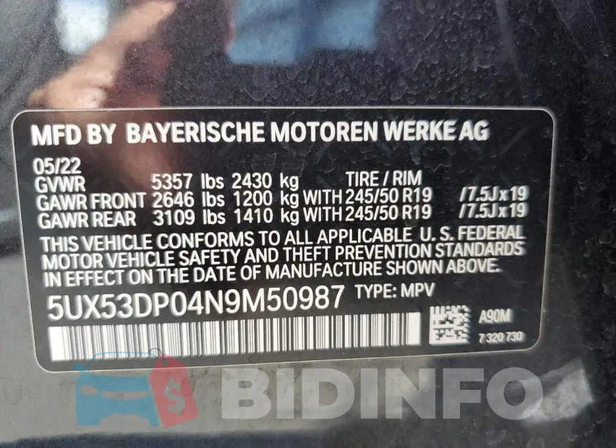 5UX53DP04N9M50987 Photo# 13