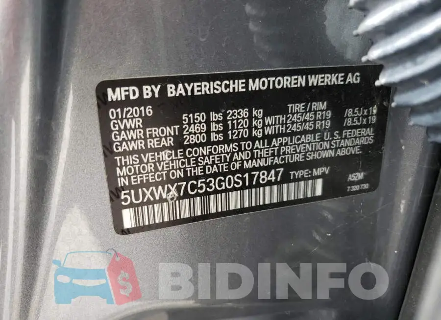 5UXWX7C53G0S17847 Photo# 13