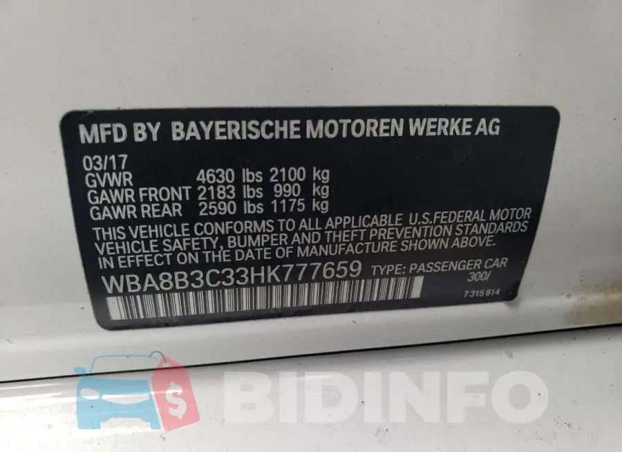 WBA8B3C33HK777659 Photo# 12
