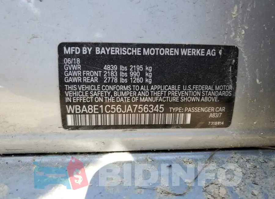 WBA8E1C56JA756345 Photo# 13
