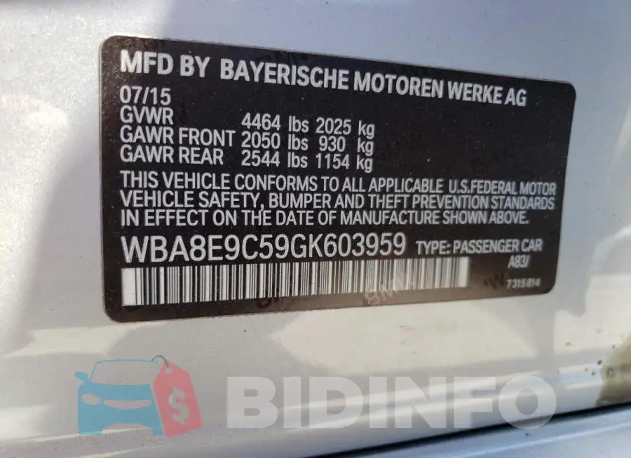 WBA8E9C59GK603959 Photo# 12