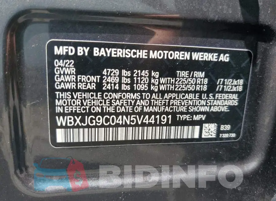 WBXJG9C04N5V44191 Photo# 13