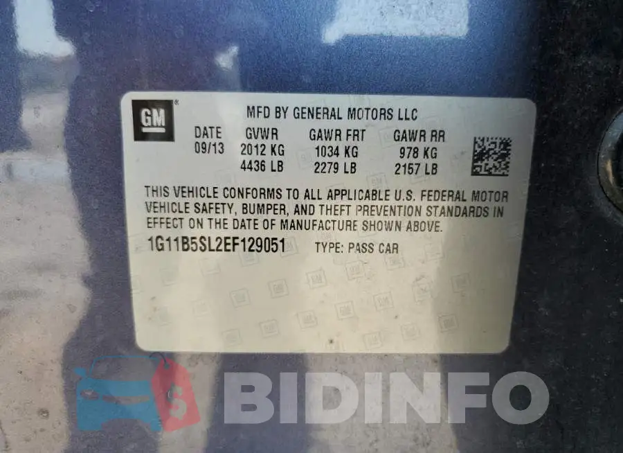 1G11B5SL2EF129051 Photo# 13