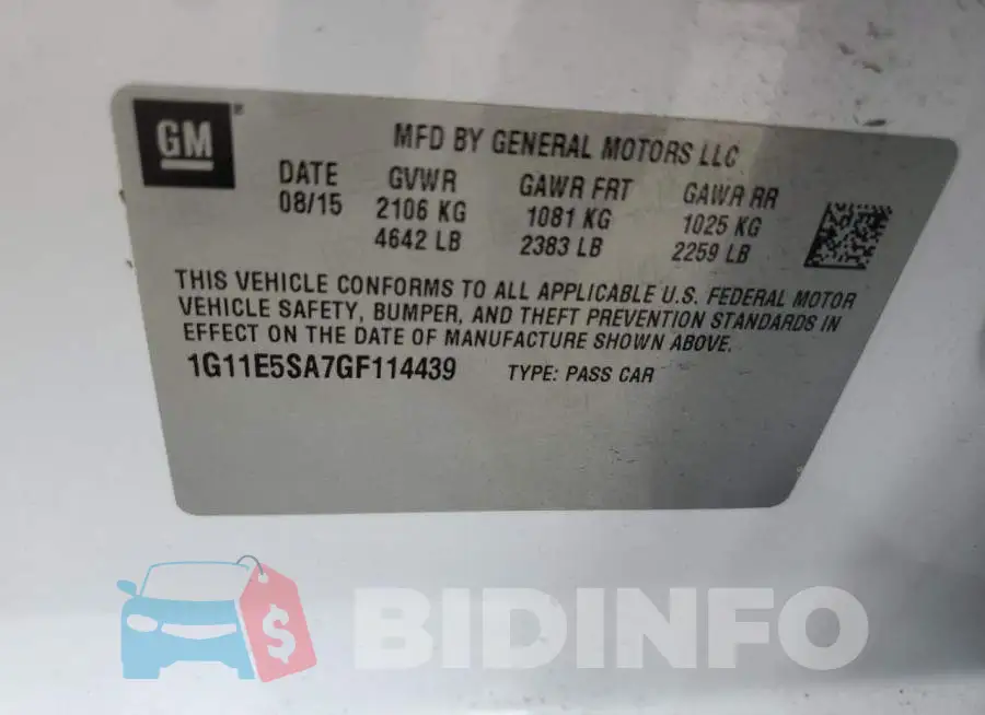 1G11E5SA7GF114439 Photo# 12