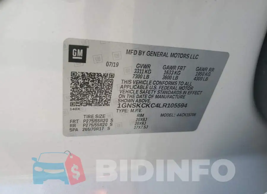 1GNSKCKC4LR105594 Photo# 13