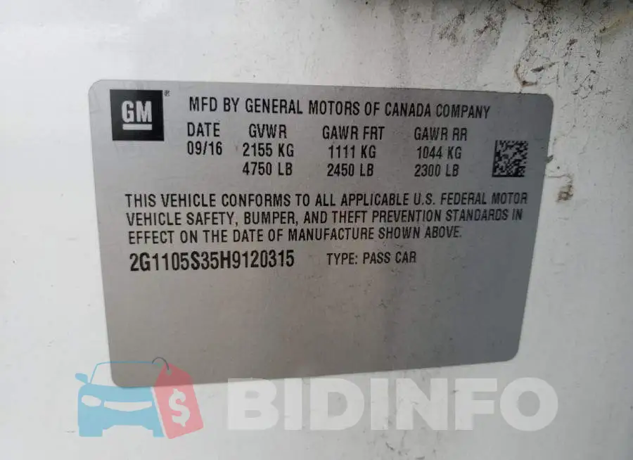 2G1105S35H9120315 Photo# 12