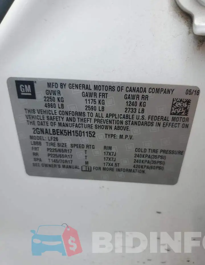 2GNALBEK5H1501152 Photo# 13