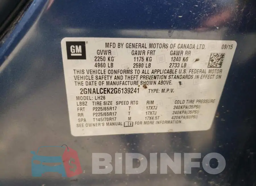 2GNALCEK2G6139241 Photo# 14