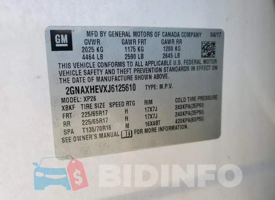 2GNAXHEVXJ6125610 Photo# 13