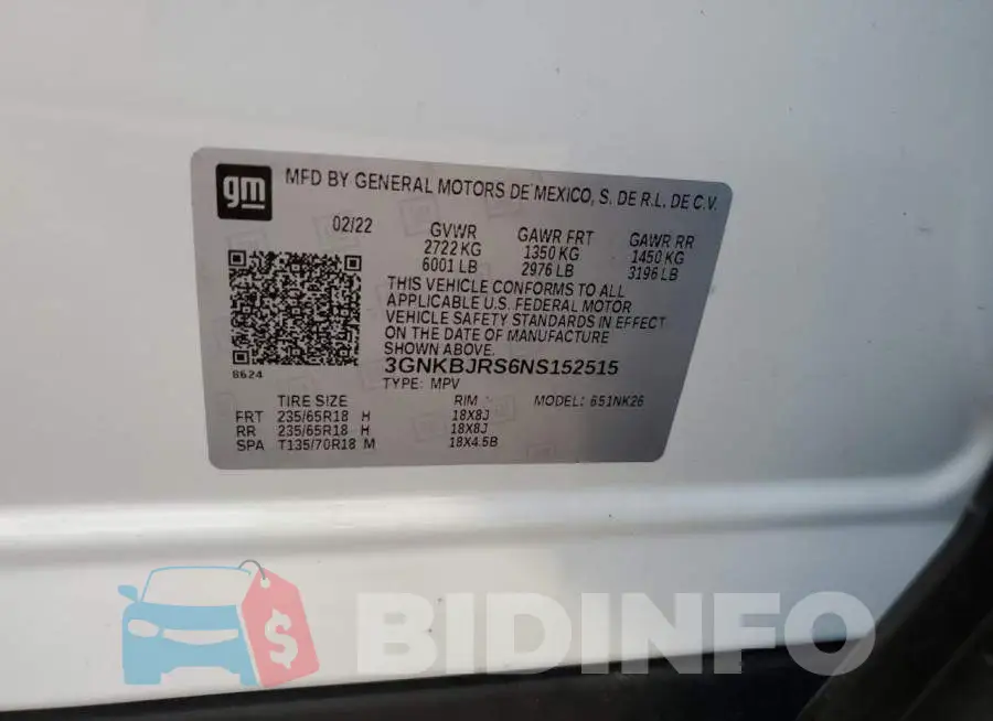 3GNKBJRS6NS152515 Photo# 14