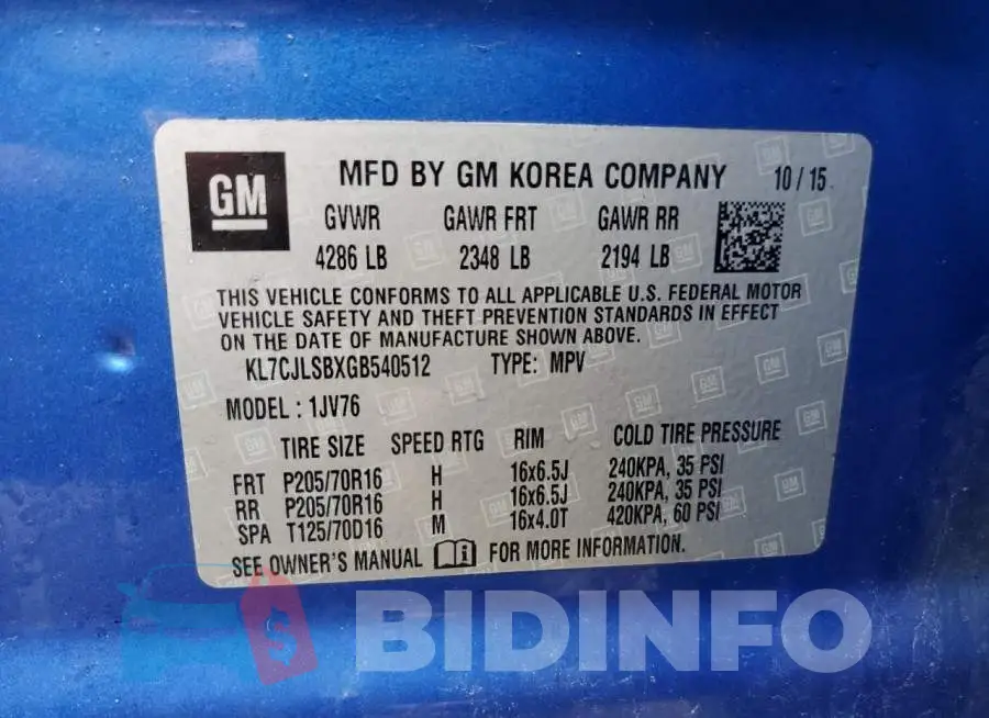 KL7CJLSBXGB540512 Photo# 13