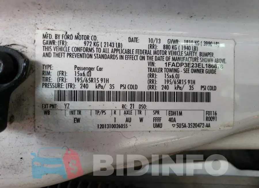 1FADP3E23EL186878 Photo# 13