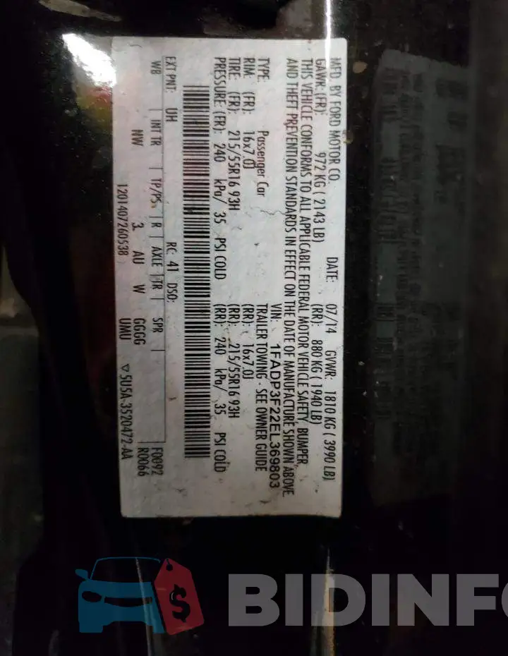 1FADP3F22EL369803 Photo# 13