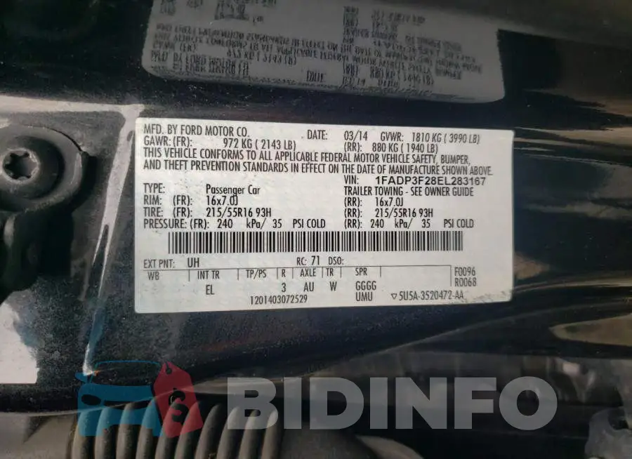 1FADP3F28EL283167 Photo# 12