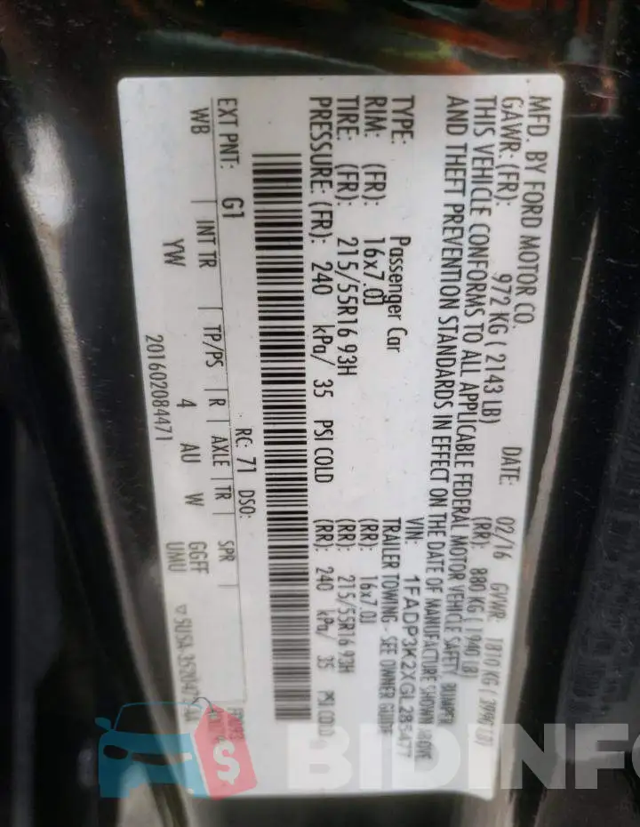 1FADP3K2XGL285477 Photo# 13