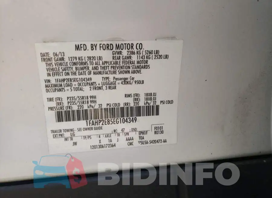1FAHP2E85EG104349 Photo# 10