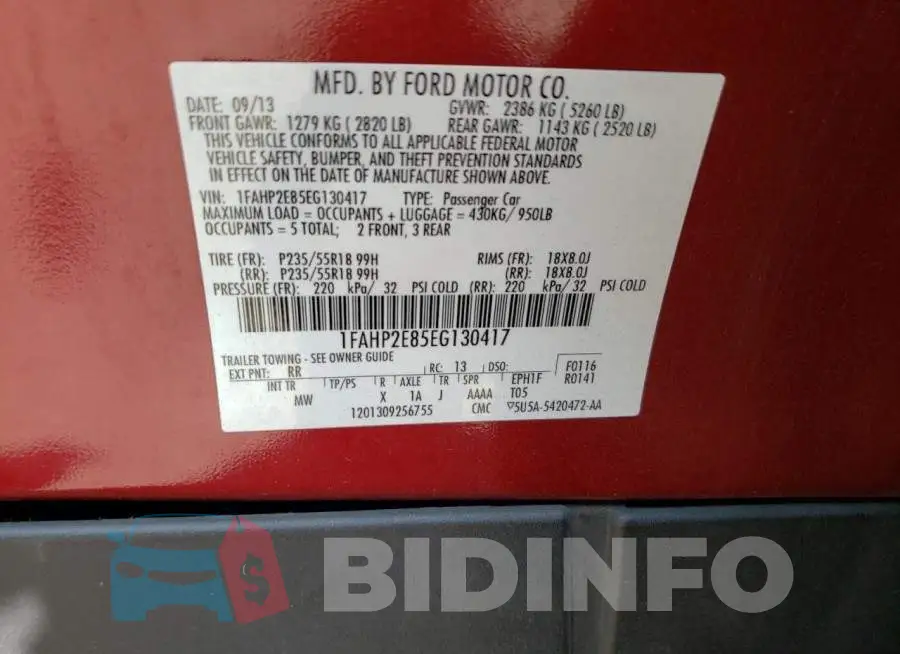 1FAHP2E85EG130417 Photo# 12