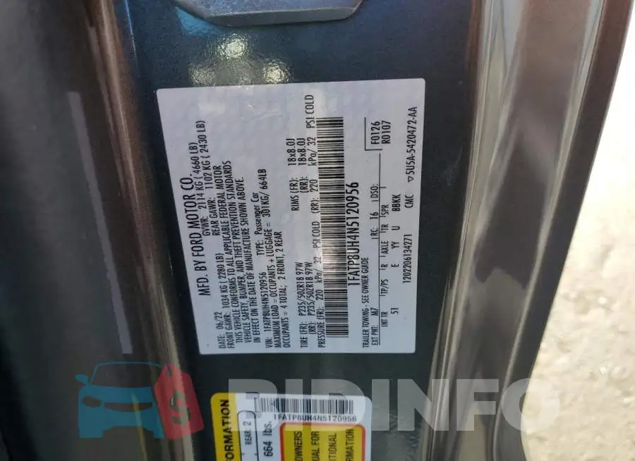 1FATP8UH4N5120956 Photo# 12
