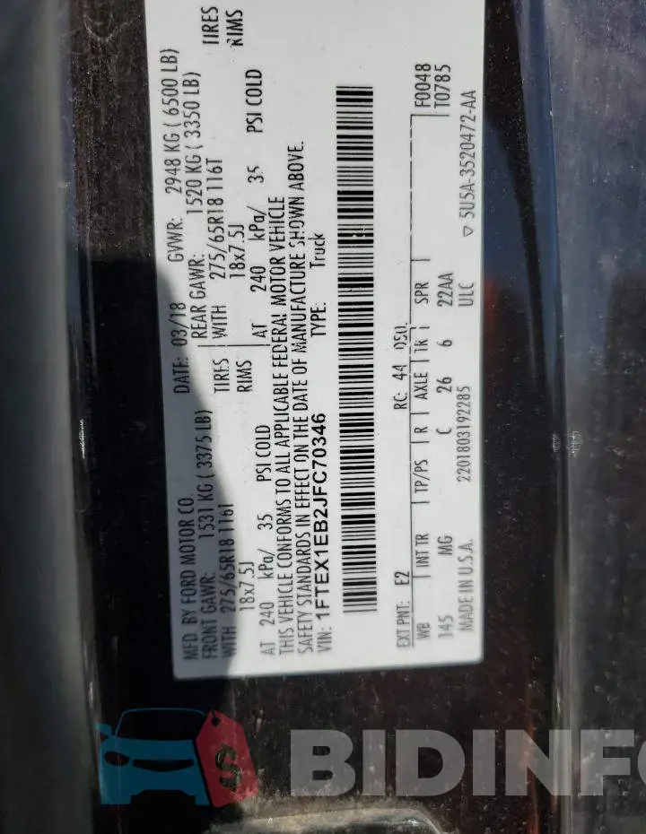 1FTEX1EB2JFC70346 Photo# 12