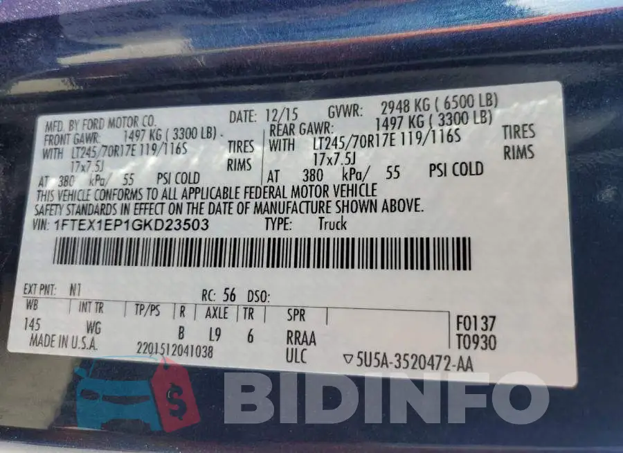 1FTEX1EP1GKD23503 Photo# 12