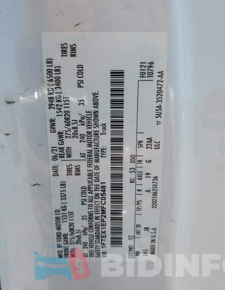 1FTEX1EP2MFC05481 Photo# 12