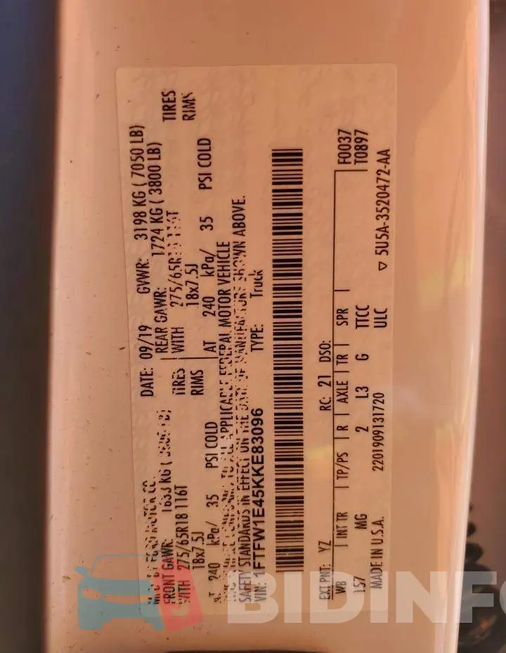1FTFW1E45KKE83096 Photo# 13