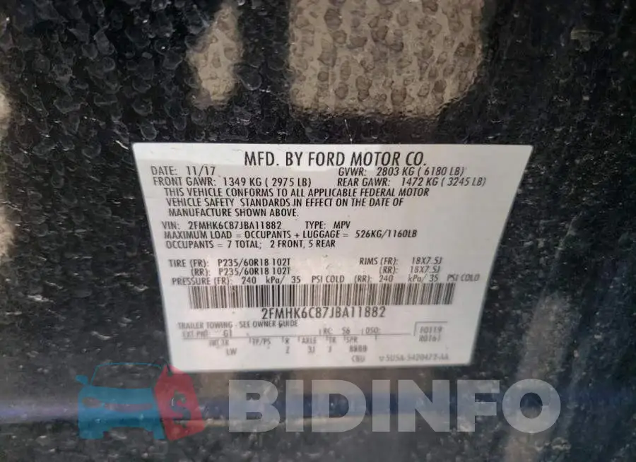 2FMHK6C87JBA11882 Photo# 13