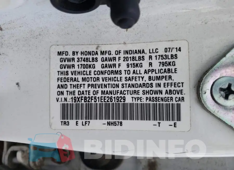 19XFB2F51EE261929 Photo# 12